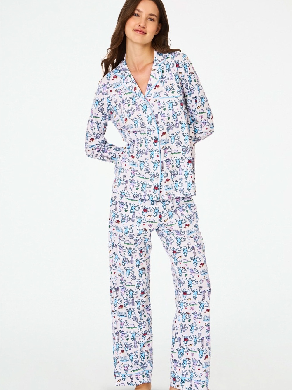 NWT Chicago Roller Rabbit Monkey Long Sleeve Polo Pajamas